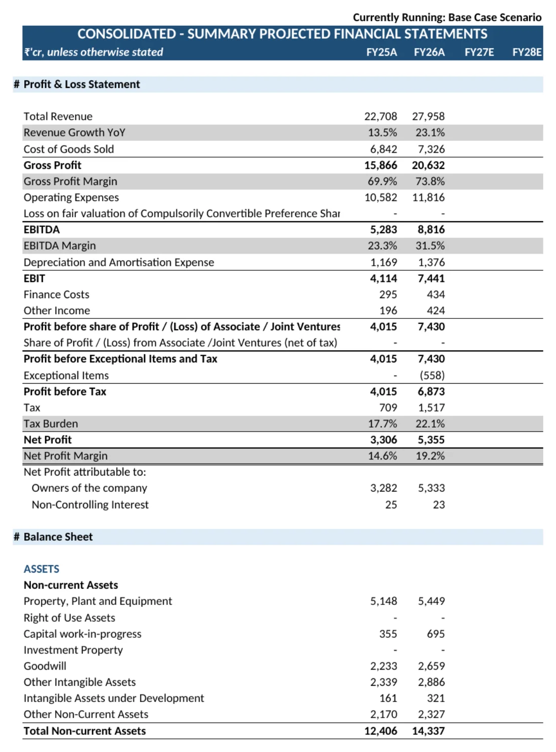 Summary_3 Model Projected FS sheet of the Lupin model, as Excel renders it
